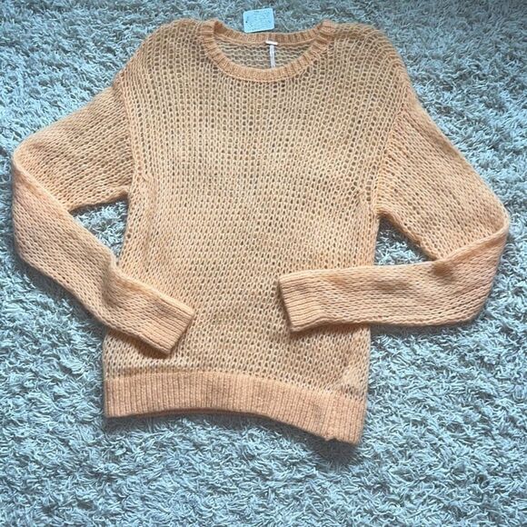 NWT Free People Fuzzy Crew Neck Alpaca Wool Open Knit Sweater Pullover Large Man - Picture 1 of 16